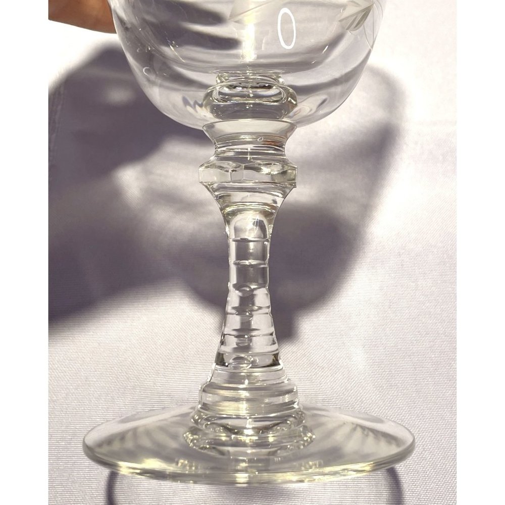 Set of 7 Crystal Rose Etched Iced Tea Glasses Cut Glass Stem Bubbles Vintage - Picture 4 of 10
